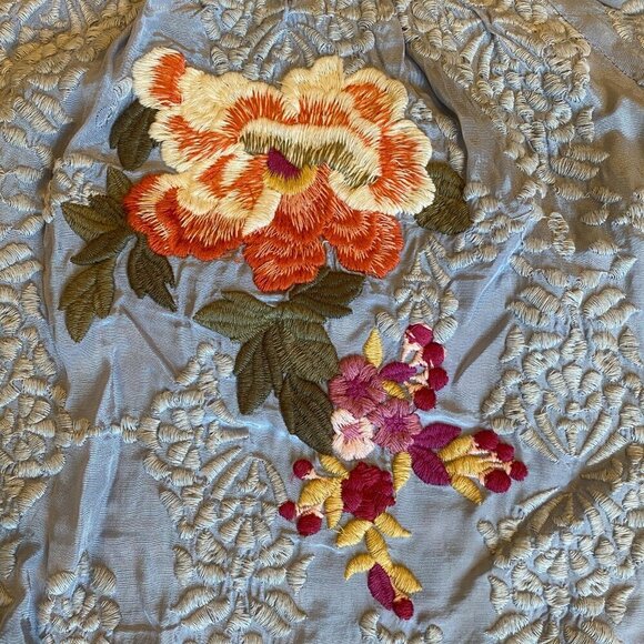 Sundance Ballets Melody Embroidered Detail Blouse Sz L Blue #228D - Picture 9 of 12